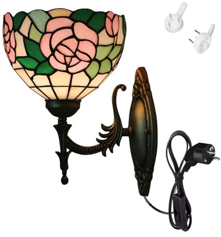 FSLiving Dimmbar Wandleuchte Innen Mit Schalter, Antiker Tiffany-Stil Wandlampe mit E27 Lampenfassung und Glas Lampenschirm für Wohnzimmer Treppenhaus Flur Schlafzimmer BD1681