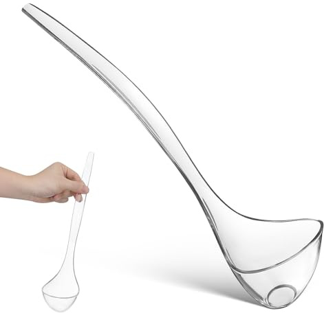 GALPADA Cuchara de sopa larga de plástico transparente con mango estable, resistente al calor, fácil de limpiar, cucharón para servir salsa y sopa para fiestas de buffet y hogar