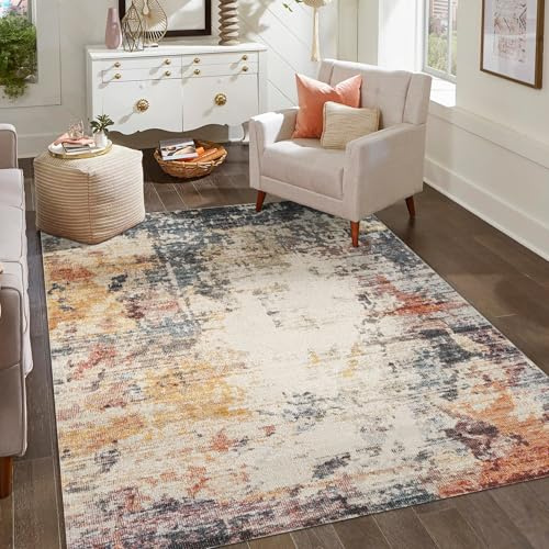 Aress Washable Abstract Living Room Area Rug, Multi Colour, 120x170cm