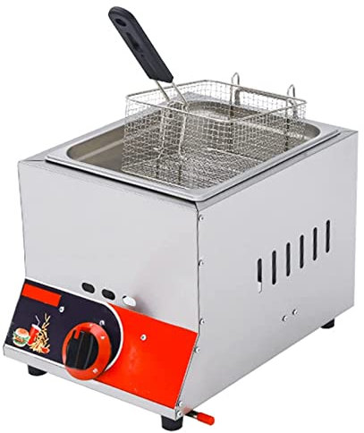 HSOYGE Friggitrice a Gas Commerciale da 6 Litri, Vasca Singola, in Acciaio Inox, con cestello e Coperchio, Macchina per friggere da Cucina per Patatine Fritte, Tacchino, Pollo, Ristorante (A)