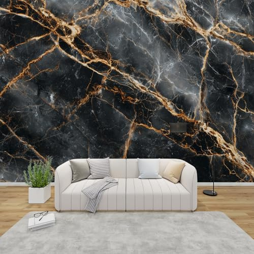 PaxGloz Fototapete Schwarze Marmor Gold Tapete Marmoroptik Luxus Tapeten Vliestapete Modern Wandtapete Wohnzimmer Schlafzimmer Kinderzimmer Wanddeko Motivtapeten 500 x 280 cm (B x H)