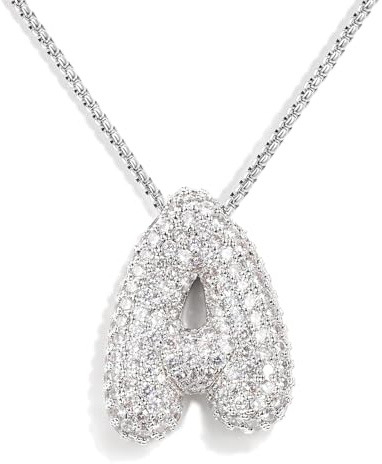 KissYan Blase Buchstaben Halskette Damen, Silber/Gold Ballon Initialen Kette Bling Zirkonia Buchstaben Anhänger A-Z Schmuck Geschenke für Frauen