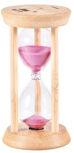 Pinke Sanduhr, 1 Minute Holz-Sandglasuhr, moderne Sanduhruhr mit Rahmen aus 100 % Bambus, für Kinderspiele, Klassenzimmer, Küche, Zuhause, Büro, Dekoration (Rosa + 2 Minuten)