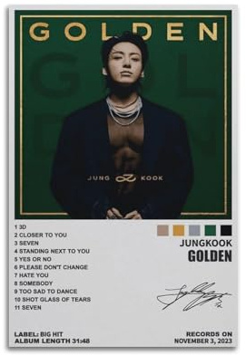 Jungkook Poster Golden Rapper, Musik, signiert, limitierte Albumcover-Drucke, Poster, Leinwand, Wandkunst, Zimmer, ästhetische Poster, Musik, Klassenzimmer, Schlafzimmer, Wanddekoration, Kunst, 30 x