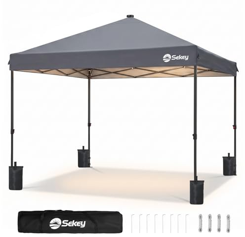Sekey Pavillon 3x3 wasserdicht stabil Winterfest mit LED Beleuchtung, 3-stufig höhenverstellbar Gartenzelt, Outdoor Pavillon mit UPF 50+ UV-Schutz, 4-stufige Wasserfestigkeit, Grau