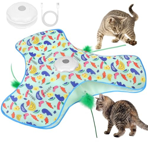 AUYAO Jouet Interactif pour Chat, Jouet Chat Interactif avec Plumes et Bruit de Souris Qui Couine, Jouet pour Chat Rechargeable et Silencieux, Jouet Automatique D'intérieur, Jeux pour Chat de Chasse