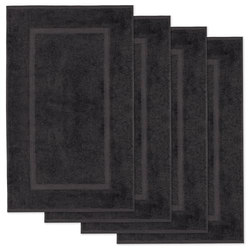 Lavea® 4er Set Badematte 50x80 cm – Schwarz | Badezimmerteppich 100% Baumwolle, 800 g/m², saugstark, waschbarer Badteppich, Badvorleger – Frottierserie Elena
