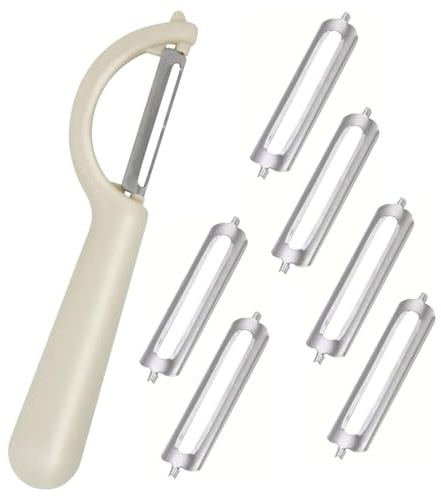 LEOUEANR 1Pcs P-Peeler, with 6 Stainless Steel Replacement Blades Potato Vegetable Fruit Peeler for Multipurpose Kitchen Use(Off-White)