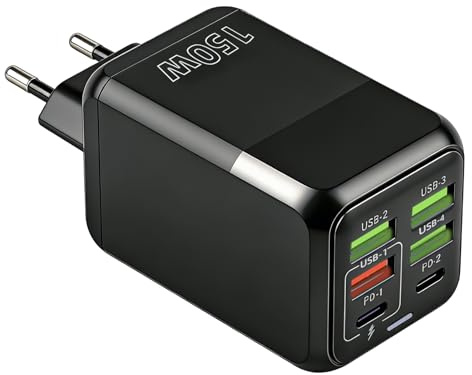 Chargeur USB C Multiple Rapide 150W 6 Ports 2 PD et 4 USB-A QC 3.0 | Prise USB C Charge Rapide 150W, Prise Chargeur Compatible avec iPhone 17 16 15 14 13 Pro Samsung Xiaomi iPad MacBook