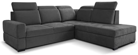MW EURO-MEBLE Ecksofa Axel L - Wohnlandschaft, Polstersofa, Polstercouch (Rechte Seite - Dunkelgrau: Voss 18)