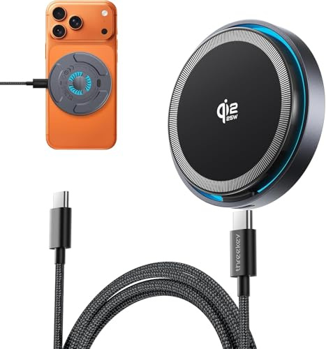 THREEKEY Qi2.2 25W Magnetic Wireless Charger, for iPhone 17-12 and AirPods | Fast Wireless Charging Pads with Ambient Lighting, 6.6 ft Cables, for Travel, Desk and Nightstand