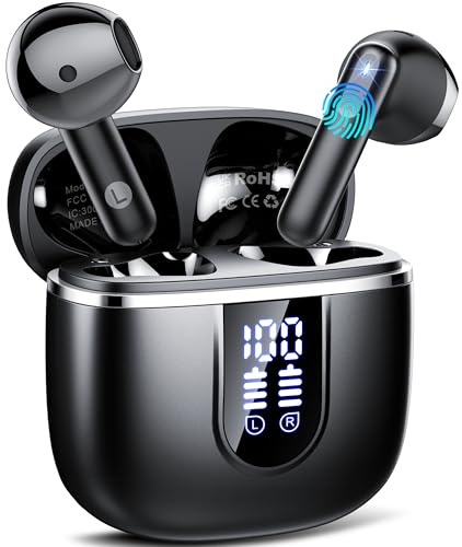 Bluetooth Kopfhörer 5.4, 2026 Kopfhörer Kabellos Bluetooth In Ear mit 6 ENC Noise Cancelling Mics, 40Std Stereo Ohrhörer mit LED Anzeige USB-C, IP7 Wasserdicht Kabellose Kopfhörer für Sport Arbeit