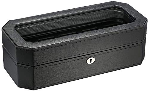 WOLF Windsor 5-Piece Watch Box, Black - Features Five Watch Compartments & Vegan Leather Exterior