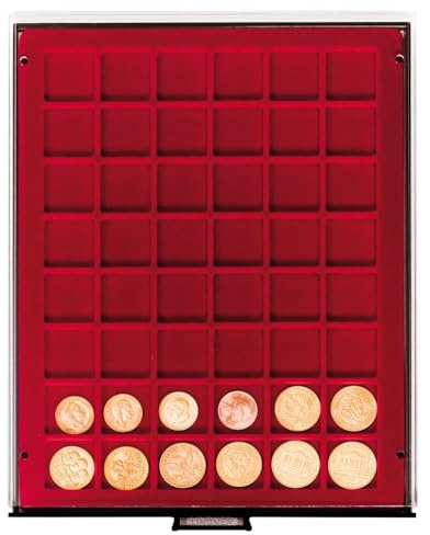 LINDNER Das Original Münzbox RAUCHGLAS mit 48 quadratischen Fächern für Münzen/Münzkapseln bis Ø30 mm
