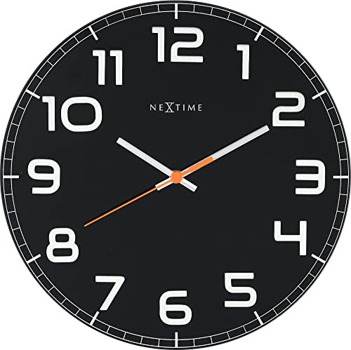 NeXtime 8817ZW Wanduhr CLASSY ROUND, lautlos, rund, aus Glas, Schwarz, ø 30 cm