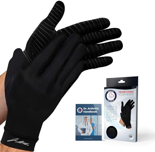 Von Ärzten Entworfen Arthrose Handschuhe mit Kupfer, Fingerlose Kompressionshandschuhe für Frauen und Männer für Raynauds, RSI, Karpaltunnel, Neurodermitis, Schwarz, M