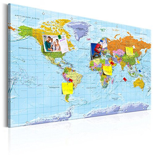 murando - deutsche Weltkarte Pinnwand & Vlies Leinwandbild 120x80 cm 1 Teilig Kunstdruck modern Wandbilder XXL Wanddekoration Design Wand Bild - Landkarte Lernkarte k-A-0151-v-a , Schlafzimmer