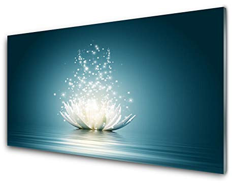 Tulup Glass Splashback for Kitchen - 39.4 in x 19.7 in / 100x50 cm - Cooker Wall Protection Tempered Glass - Lotus Flower Blossom Floral