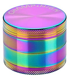 Champ High - Rainbow Grinder 55mm, 4-teiliger Alu-Crusher mit Pollen Scraper, Mühle für Kräuter und Gewürze
