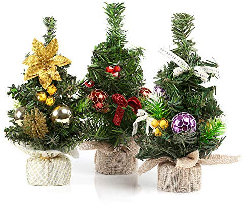 Kesote Mini Árbol de Navidad Artificial Árbol de Navidad Decoración del Hogar, Tienda, Oficina, Conjunto de 3, 20 x 11cm