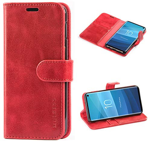 Mulbess Handyhülle für Samsung Galaxy S10E Hülle - Leder Tasche mit Kartenfach - Klapphülle Schutzhülle - Wein Rot
