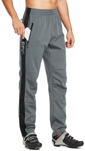 baleaf Herren Fahrradhose Thermo Fleece Radhose Wasserdicht Winddicht Softshellhose Warm Wanderhose Lang Radlerhose für Winter Outdoor Radfahren MTB Grau XXL