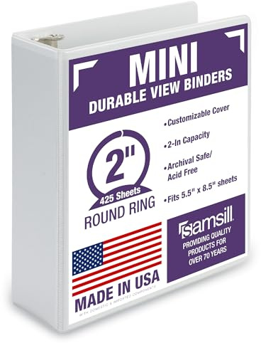 Samsill Economy 3-Ring-Mini-Ordner, 5,1 cm runder Ring, weiß (12602)