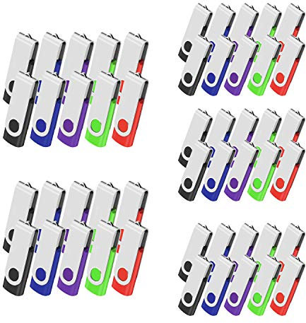 Lot de 50 Cles USB 2.0 Clé USB 2Go Lecteur USB Flash Drive Mémoire Stick Stockage Rotation Disque Pendrive pour Ordinateur Portable/PC/Voiture (5 Couleurs)