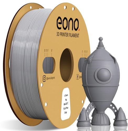 Eono PLA Plus (PLA+) 3D-Drucker-Filament, 1,75 mm, grau, 1 kg, nicht spröde, starke Bindungs- und Überhangleistung für starken Teiledruck.