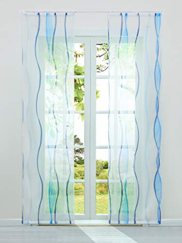 HeichkelL 2 Stück Voile Bedruckte Schiebegardine »Perlendruck« Halbtransparenter Flächenvorhang Hochwertiger Schiebevorhang mit Klettband und Beschwerungsstangen Blau BreitexHöhe 57x175 cm