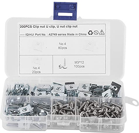 Clip di Tipo U in Acciaio al Manganese da 200 Pezzi/Set con Kit di Viti autofilettanti per Veicoli a Motore