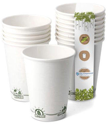 GREENBOX Vasos desechables ecológicos, biodegradables, compostables, vasos de papel, vasos de muestra, vasos de papel blanco con revestimiento EcoUp© Icon y PLA, 50 vasos de 100 ml