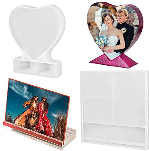 2 moldes de resina para marco de fotos, SourceTon rectangular y forma de corazón moldes epoxi de silicona para decoración del hogar, manualidades y regalos hechos a mano