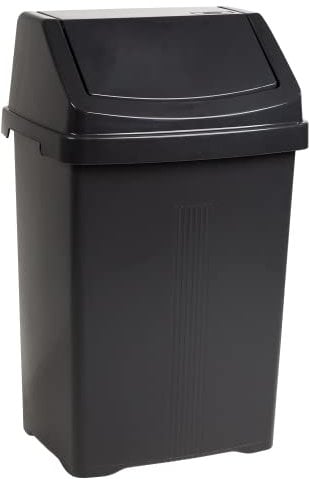 Pemienterprize Swing Bin 8L Midnight Dark Grey Plastic Dustbin With Swing Top Lid Waste Paper Rubbish Trash Can Recycling Swing Bin Garbage Can Refused Storage Bins For Bathroom Vanity Office & Home