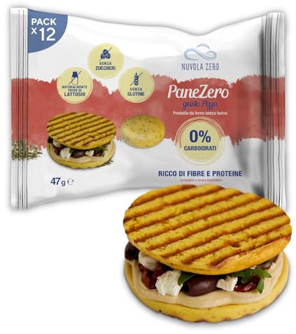 Nuvola Zero – Pane Zero Gusto Pizza, Pane Senza Carboidrati, Senza Zucchero, Senza Lattosio, Ricco di Fibre e Proteine, Gluten Free, Confezione 12pz, Made in Italy