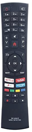 AULCMEET RC4391P Replacement Remote Control Compatible with BUSH 4K OLED TV DLED40FHDS DLED65UHDHDRS DLED32FHDS DLED43UHDHDRS DLED49UHDHDRS DLED49FHDS DLED55UHDHDRS DLED24HDSDVD DLED32HDS