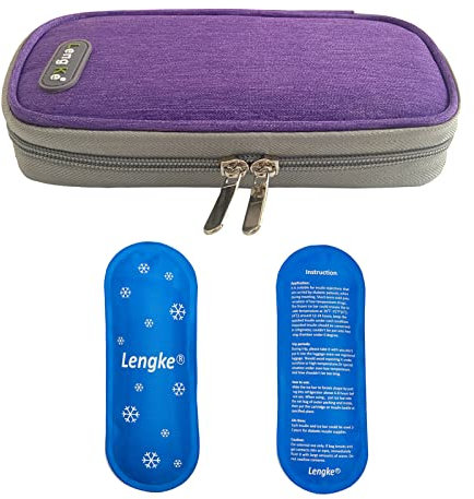 Insulin-Kühlbox, Diabetiker-Reisekoffer-Kühltasche mit 2 wiederverwendbare Kühlakkus zum Medikamente Insulin-Pen und Zubehörpakete (Lila)