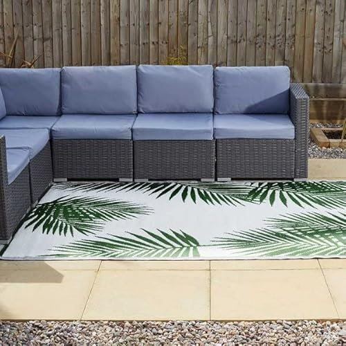 Garden Mile Large Garden Rug Portable Anti-Slip, Recycled Plastic UV-Resistant Weatherproof Area Rugs for Garden, Patio, Deck, Picnic, Beach Alfresco Green Fern Mat 150 x 210cm
