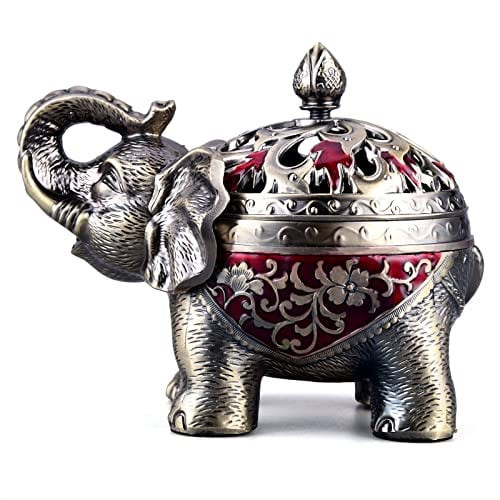 K COOL Räucherstäbchenhalter aus Metall, Elefantkegel, Räuchergefäß, Kerzenhalter mit Deckel, Aromatherapie-Ornament, Heimbüro-Dekoration für drinnen und draußen (rot)
