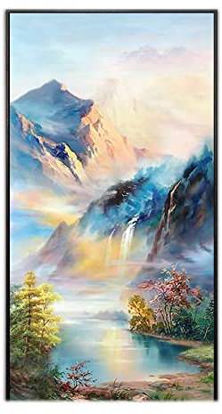 AERK Ölbilder Auf Leinwand Handgemalt,Original Extra Große Wandkunst Strukturierte Kunstwerke Abstrakte Neblige Berglandschaft Handgemalte Rahmenlose Ölgemälde Wohnkultur Für Wohnzimmer Schlafz