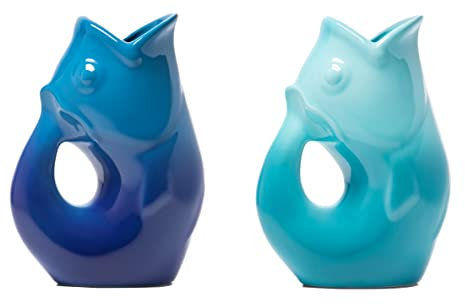 Gurgle Pot Lot de 2 pichets à poisson - Grand format 1,2 l - Bleu cobalt dégradé et bleu dégradé. Plus qu'un pichet à boisson moyen. Fait un délicieux gargouillement.