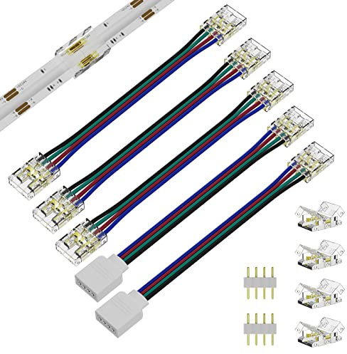 RGB COB LED Streifen Licht Steckverbinder Set, Eck-Verbinder, 4 Polig Streifen Connector 90grad Schnellverbinder, Anschlussset Zubehör für 10mm COB Lichtleiste (Kein Löten Erforderlich)