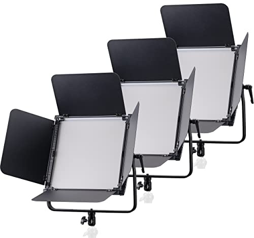 Bresser 3-Fach LED-Flächenleuchten-Set, 100 W pro Lampe, 9.000 Lumen, Bi-Color 3.200-5.600 K, DMX-Anschluss, V-Lock-kompatibel, 2,4-GHz-Fernbedienung, inkl. Transporttasche