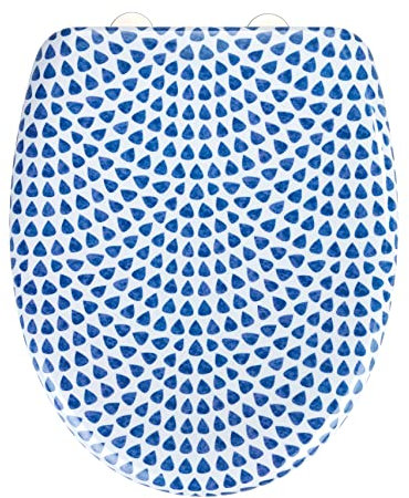 WENKO Asiento de WC Sevilla, asiento de inodoro de diseño, Duroplast prémium, con Easy-Close y Fix-Clip de acero inoxidable, antibacteriano y resistente a los arañazos, 38 x 45 cm, azul/blanco