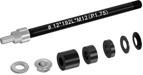NICEDACK Perno Passante M12 x 1,75-167-192 mm con Adattatore per Gancio di Traino per Bicicletta, Adattatore Perno Passante Compatibile con Mozzo di Dimensioni 142-148, Lunghezza Albero Regolabile