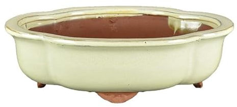 Vaso per bonsai ovale (forma mokko) in gres smaltato bianco 13x10,5x3 cm - I1d