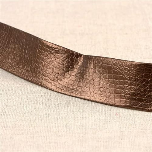 MYMERCERIE Schrägband, Kunstleder, 50 % Polyurethan, 50 % Viskose, 27 mm, Braun, Meterware, hergestellt in Europa