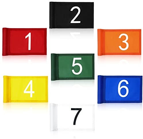 Mixweer 7 Pcs Numbered Golf Flag 9-1/2 x 6-7/8 Putting Green Flags with Tube Inserted Portable Mini Golf Flags Nylon Golf Pin Flags for Yard Practice Indoor Outdoor Backyard Garden Training