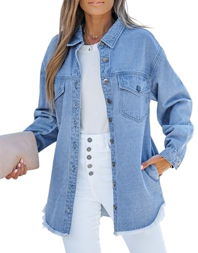 luvamia Denim Jackets for Women Fashion Womens Jean Jackets Wave Blue X-Large