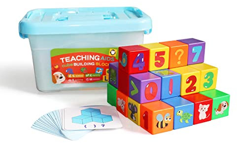 Kunststoff Bauklötze 30Würfel (3x3x3cm),Große ABS bunte Muster Blöcke,Vorschule Educational Building Spielzeug,Feinmotorische Fähigkeiten, Entwicklungsübungen Spielzeug für Kinder(Plastik Box)